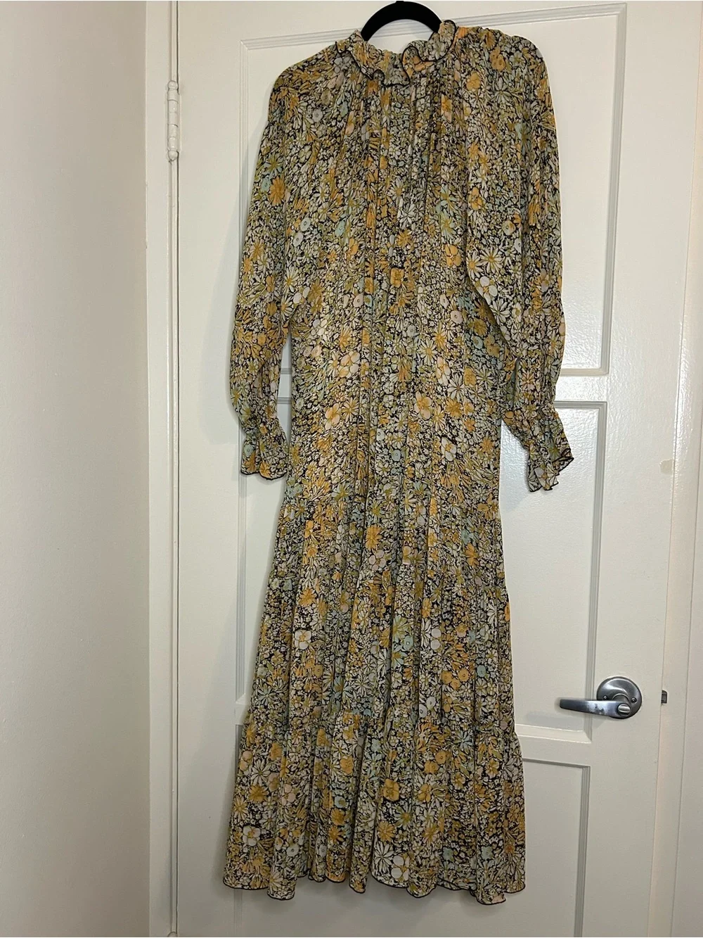 Free People Floral Tie-Neck Maxi Dress in Mustard and Cream